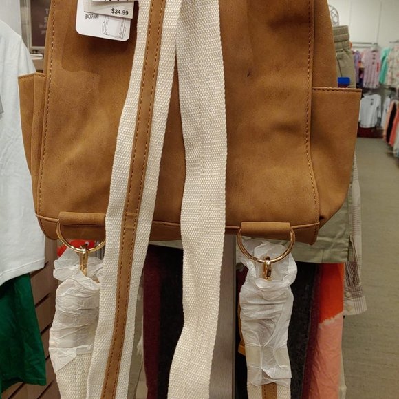 Women's Zip Closure Convertible Backpack Cognac NY - Picture 3 of 12